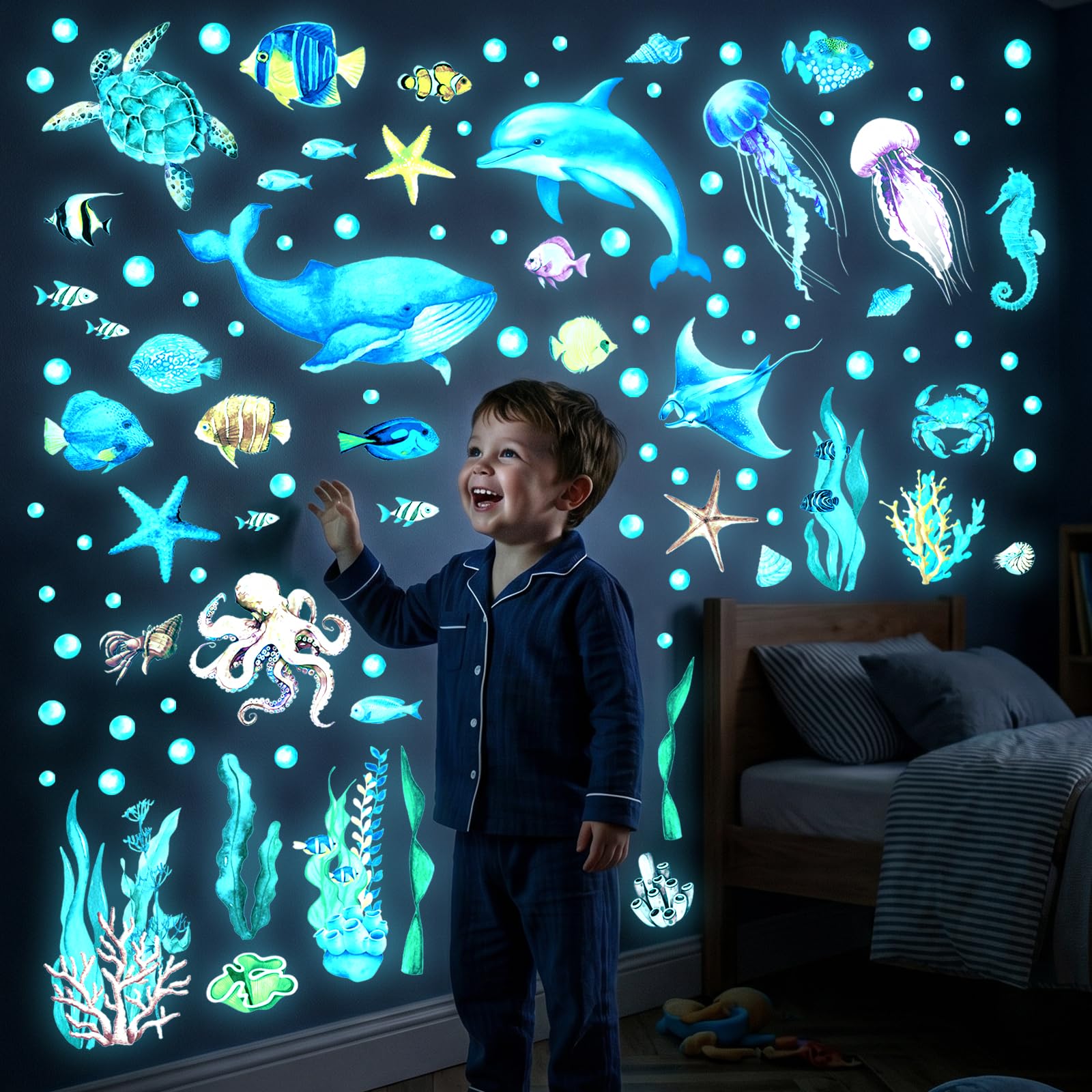 Amazon.co.jp: DECOWALL 暗闇で光る 蓄光 海の生き物 ウォール